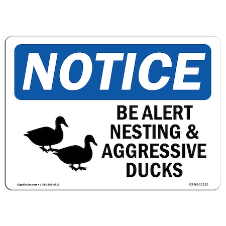 Signmission OSHA , 3.5" Height, Be Alert Nesting And Aggressive Ducks Sign With Symbol, 5" X 3.5", Landscape OS-NS-D-35-L-10313